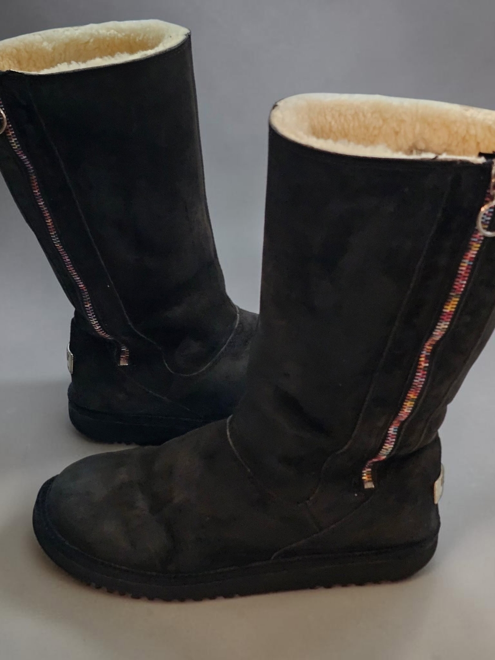 Women's/Kids Size 4 Black Classic Ugg Boots W/ Rainbow Zipper